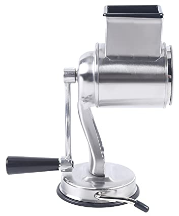 Aluminium Trommelreiben-Set, Edelstahl Gemüseschneider Manuelle Gemüsehobel Kartoffelreibe Käsereibe mit Kurbel & 5 Trommeln, für Gemüse Zwiebel Karotten Nuss 10.1 * 10.1 * 22.4cm