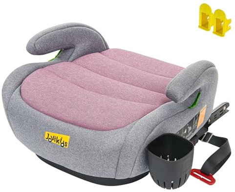 Jovikids Sitzerhöhung Auto Kinder ISOFIX, ECE R129 Kindersitzerhöhung Gruppe 2/3(ca.15-36 kg), Verdickter Stoffbezug & Isofix Adapter, Leicht Waschbar (rosa, Becherhalter)