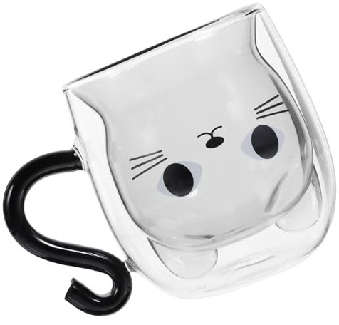 CIYODO Taza Con Diseño De Gato Negro Con Aislamiento Al Vacío Versátil De Vidrio Portátil Novedosa.