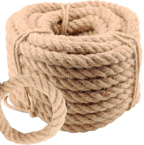 MAKTSAM Cuerda de yute amarillo de 10 m, cuerda de yute natural de 26 mm, cuerda de yute gruesa trenzada para manualidades, decoración de embalaje