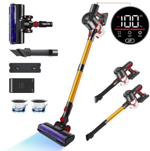 Jokkyo A19 Cordless Vacuum Cleaner Telescopic, 40Kpa/450W Stick Vacuum Cleaner with Touch Display, 60 Mins Runtime, Lightweight Handheld Vacuum for Hardwood Floor Carpet Car Pet Hair, Gold