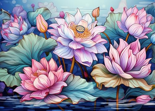 Bullglesup Jigsaw Puzzles for Adults 1000 Pieces, Lotus Letter on Back Interlock Perfectly No Dust, Home Decors Family Challenge Toys for Men Women Elders Seniors (27.5x19.6), 1:1 Poster