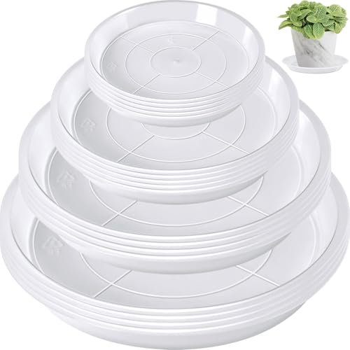 Augshy 18 Piece Flowerpot Tray, Red Plant Pot Saucers, Reliable Plant Trays for Pots, 4/6/8/10 Inches Clear Plant Pot Trays, Water-Repellent Plant Saucers for Gardens, Balconies and Indoors