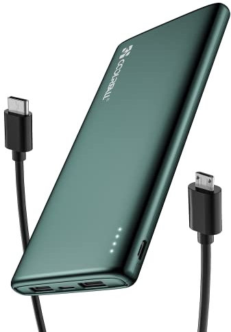 Coolreall Power Bank 10000 mAh, Slim & Light Portable Charger, Battery Pack Fast Charging with USB-C (In & Out), 2 USB Ports Output & Micro USB Input, Powerbank Compatible with iPhone, Samsung, iPad