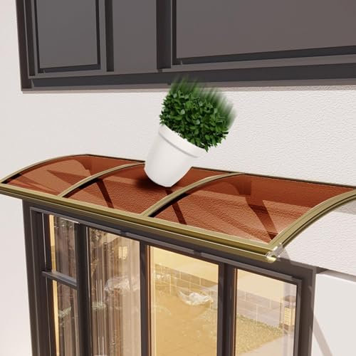 Outdoor Door Canopy Rain Shelter Brown Polycarbonate Board with Gold Aluminium Frame UV Block Front Door Awning for Garden Patio Porch 150x320cm/59x126