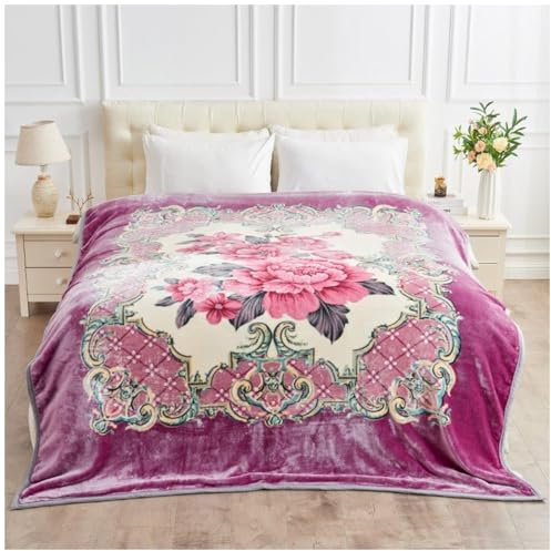 Floral Heavy Weight Blankets For Sleep (200X240 cm) - 2 Ply Reversible Blanket Throw Sherpa Fleece Bed Throw 5kg - Soft, Cozy, Thermal, Fluffy Polyester Blanket For Adult - Large King Size Blankets