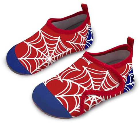 Kids Water Shoes Boys Toddles Baby Beach Shoes Swim Shoes Aqua Pool Swimming Socks Quick Dry Non-Slip for Children's Barefoot Shoes（Cobweb Red Blue 16/17）