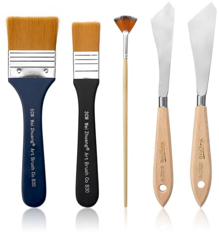 Cuchillo del Pintor Cuchillo de Paleta espátulas Pinceles Planos Juego de espátula y Pinceles Planos para Pintar para Pintura acrílica y al óleo