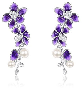 Orecchini a forma di orchidea S925 in argento Sterling con fiori e orchidee, Standard, Argento sterling, Nessuna pietra preziosa