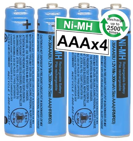 4PCS BK-30AAABU Ni-MH AAA Rechargeable Batteries 300mah AAA Ni-MH Rechargeable Batteries 1.2V for Panasonic Cordless Phones, Remote Controls, Electronics