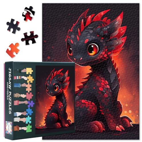 Animal Jigsaw Puzzles for Adults Cute Little Baby Dragon 1000 Piece Book Room Puzzle for Adults Challenging Family Puzzle Dragon Jigsaw Puzzles as Home Decor