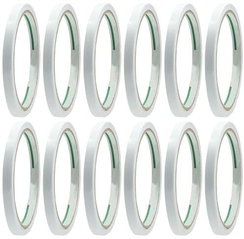 THKO Doppelseitiges Klebeband aus Baumwollpapier, 12 Rollen 8mm x 10m stark haftend ideal für Bastelarbeiten Dekoration Fixierung und mehr – dünn präzise und vielseitig