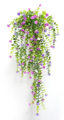 milaosk 2 Piezas Planta Colgante Artificial con Flores Plant Artificial Decorativas Plantas Artificiales Exterior Interior Plástico Fake Plants para Balcón Jardín