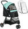 PawHut 2 in 1 Hundewagen Hundebuggy mit Regenschutz klappbar für Hunde & Katzen bis 10 kg Katzenbuggy mit Kissen Netzfenstern Türen Aufbewahrungskorb Katzenwagen Buggy Grün