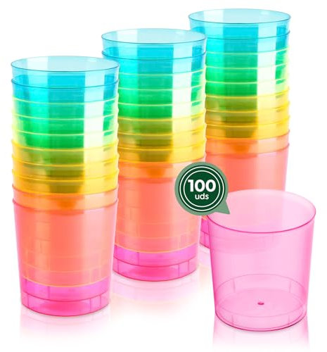 Maxi Products - 100 Vasos Mojito Plástico Reutilizables Multicolor - 330 cc - Vasos Reciclables - Fiestas, Eventos y Celebraciones
