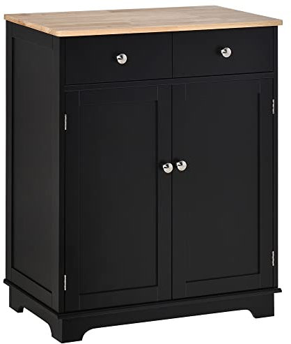 HOMCOM Meuble de Rangement Buffet Salon avec placards à Portes, 2 tiroirs et étagère réglable, Armoire de Rangement pour Salon, Cuisine, Chambre, Noir et Bois Naturel