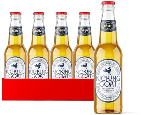 Kicking Goat Medium Dry Somerset Cider 12 x 330ml Bottles – 4.8% ABV – Full-Bodied with Oak Finish – 100% Fresh Pressed Apple Juice – Vegan & Gluten Free – Award-Winning British Cider