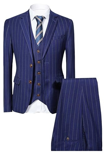 Completo da uomo gessato 3 pezzi elegante a righe con due bottoni set per uomo gessato abiti slim fit per affari