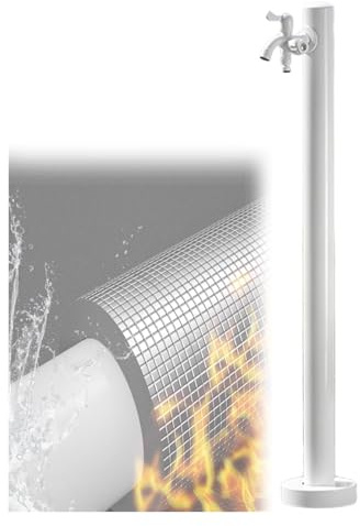 ZXHKZDX Edelstahl 304 Außenbereich Vertikale Garten-Wassersäule Mit Wasserhahn, Quadratisch Hydrant Brunnen Schlauchständer, Freistehend Frostschutz-Wasserhahnspender Für Bewässerung(White-B,6x95cm)