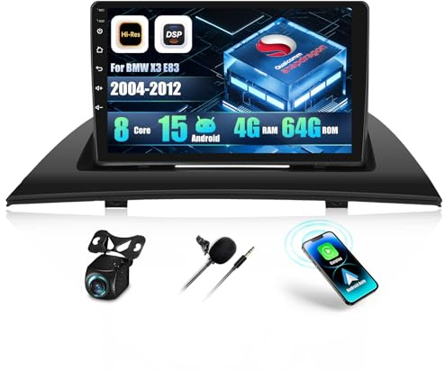 8 Kern 4G+64G Autoradio Bluetooth Android 15 für BMW X3 2006-2010 mit Carplay Android Auto Wireless, 9-Zoll-Touchscreen mit GPS WiFi FM/RDS Mirror Link DSP 3D Car Model Showcase+Rückfahrkamera & MIC