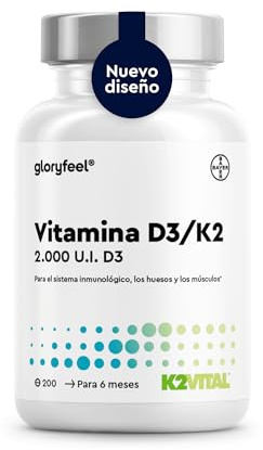 Vitamina D3 + K2 en dosis altas - 200 comprimidos - Premium: K2VITAL® de Kappa - 99,7% de vitamina K2-MK7 totalmente trans + 2000 UI de D3 (2 comprimidos al día) - Probado en laboratorio