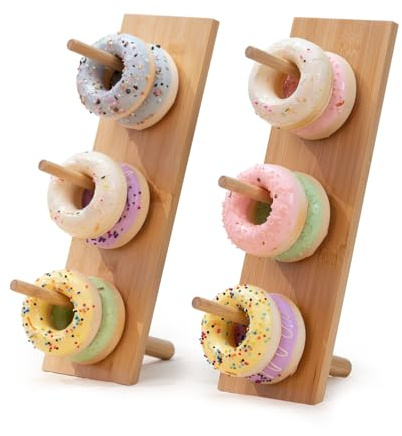 Ainmto Donut Wandständer Holz Donut Display Stand Dessert Tisch Dekoration für Party, Dessert Tisch, Geburtstag, Hochzeit, Babydusche, Brautduschen, Packung von 2 (Bambus)