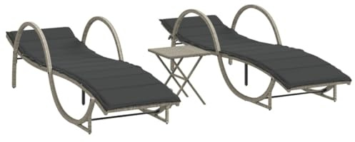Mhdvray Sonnenliegen 2er Set Hellgrau Poly Rattan Lounge Tisch 199 cm UV-beständige Gartenliegen mit Verstellbarer Rückenlehne für Terrasse Balkon Strand