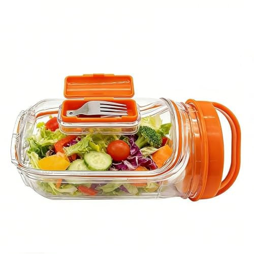 Tarro de ensalada con tenedor, tarro de ensalada duradero con apertura lateral y capa de condimento a prueba de fugas, recipiente portátil para ensaladas de almuerzo, preparación de comidas, viajes