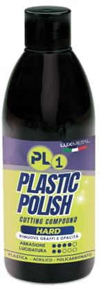 Lux Metal PL1 Plastic Polish Hard Cutting Compound 250 ml Pasta Abrasiva per Lucidare Plastiche Trasparenti Rimuove Graffi Opacità Ossidazione Fari Auto Plexiglass Acrilico Policarbonato (250 gr, PL1)