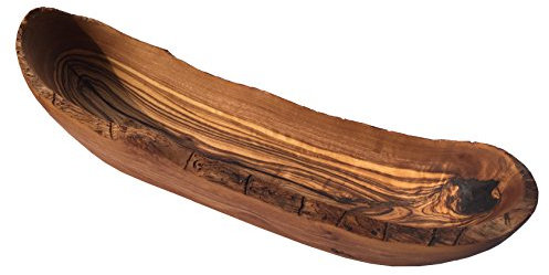 Olivenholz erleben Cuenco de Madera de Olivo Ovalado rústico, 20 – 24 cm