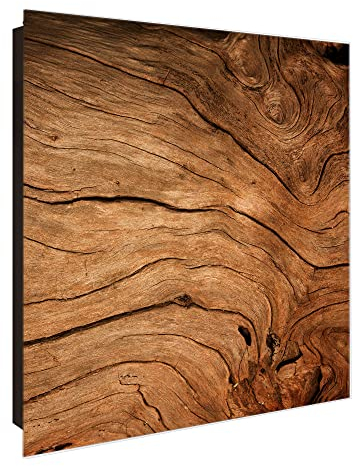 banjado® Großer Schlüsselkasten Glas/Schlüsselbox 30cm x 30cm mit 50 Haken - Motiv Trockenes Holz/Schlüsselkasten modern für Schlüsselaufbewahrung mit beschreibbarer, magnetischer Glastür