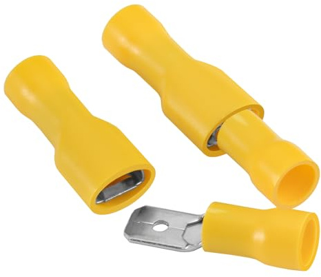Heschen Vinilo de desconexión rápida macho/hembra, totalmente aislado, 6,3 x 0,8 mm, terminales de cable para 4-6 mm² (12-10 AWG), color amarillo