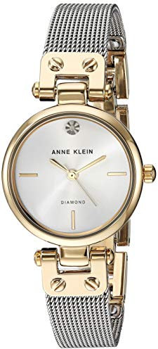 Anne Klein Women's Genuine Diamond Dial Gold-Tone Mesh Bracelet Watch Two Tone