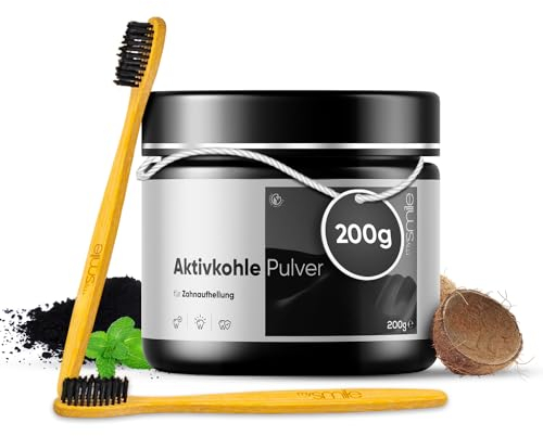 Activated Charcoal Teeth Whitening Powder 200g | 2 Sustainable Bamboo Toothbrushes | 1 Year Supply | Plaque Remover for Teeth | Stain Remover for Teeth | Enamel-Safe | No Peroxide Teeth Stain Remover