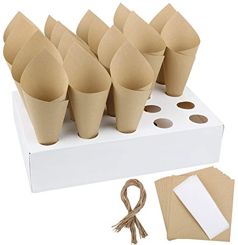50pcs Kraft Papier Pétale Bonbons Confettis Cônes Papier d'Emballage + 1pcs Support Confettis Plateau pour Fête de Mariage