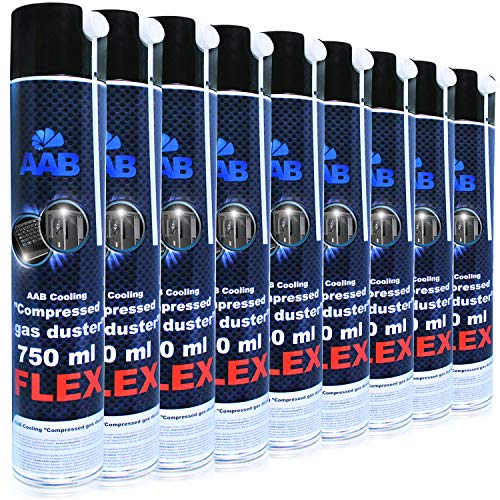 AABCOOLING Compressed Gas Duster FLEX 750ml - Wertpaket 9 Stück - mit Flexiblem Schlauch – Druckluftreiniger, Druckluftspray, Druckgasreiniger, Luftdruck, PC Reinigung