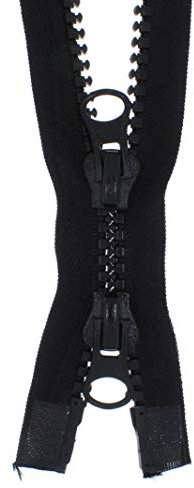 2 Wege Reißverschluss Kunststoff teilbar GROB mit 2 Zippern für Zelte 2PZG schwarz-322 (160cm)