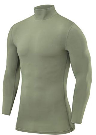 PowerLayer Kompressionsshirt Herren - Compression Shirt Funktionssshirt Langarm - Laufshirt Herren - Mock Neck Sportshirt - Longsleeve Oberteil Unterziehshirt - Hellgrün, L
