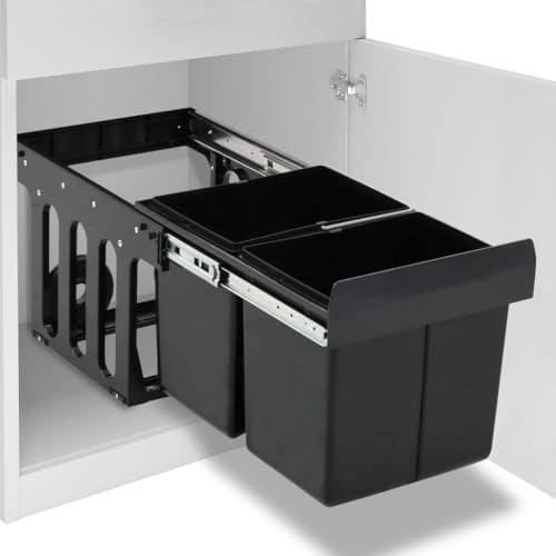 vidaXL Soft-Close Pull-Out Kitchen Cupboard Dustbin - Integrated Recycle Bin, Durable Material, 36L Total Capacity, Easy to Clean, Suitable for Any Kitchen, Black