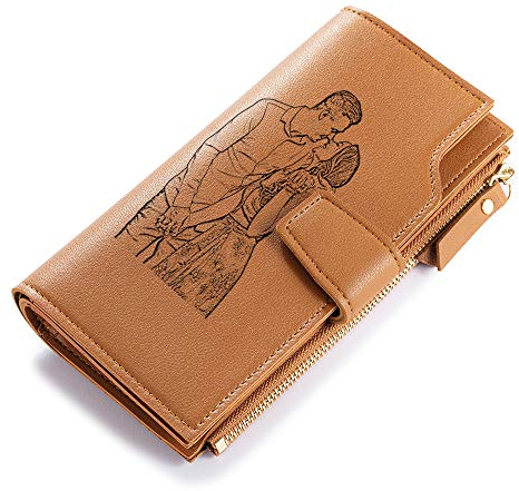 Portefeuille Femme Portefeuille personnalisé Sac à Main Photo pour Femme RFID en Cuir à Fermeture éclair Sac à Main Porte-Monnaie Longue Porte-Cartes pour Noël la Famille Ami (#1Lemon Yellow)