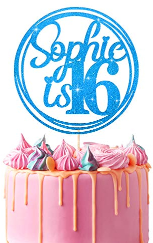 Personalised Birthday Cake Topper | Customized with Any Name Any Age 16 18 21 40 60 Party Cake Decoration | Double Sided Glitter Card | Blue