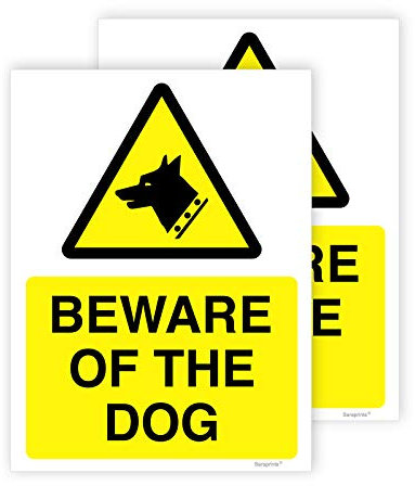 Pack of 2 Beware of The Dogs Sign Outdoor Gate (150 x 200 mm) Dog Sign Waterproof Stickers