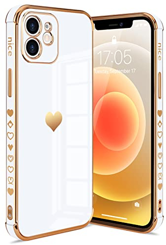 Urarssa Kompatibel mit iPhone 11 Hülle Fashion Gold Herz Muster Mädchen Handyhülle Kameraschutz Stoßfest Schutzhülle Weich TPU Silikon Bumper Case für iPhone 11, Weiß