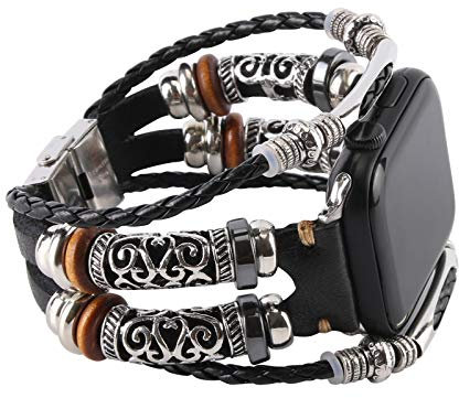Konafei Compatible with Apple Watch Straps 44mm 46mm 45mm 42mm 40mm 41mm 38mm iwatch Series SE 7 6 5 4 3 2 1, Leather Boho Bracelets Jewelry Multilayer Metal Retro Strap for Men&Women