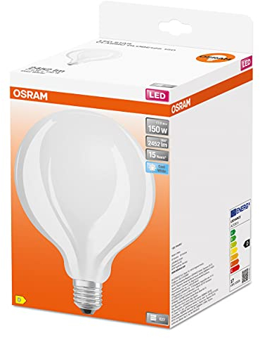 OSRAM LED Star GLOBE125, matte Filament LED-Lampe in Globe Form mit 125mm Durchmesser, E27 Sockel, Kaltweiß (4000K), 2452 Lumen, Ersatz für herkömmliche 150W-Glühbirnen, 4er-Pack