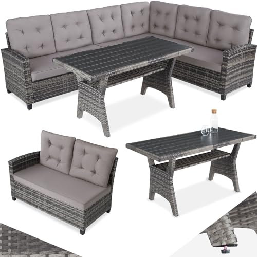 TecTake® Ensemble Salon de Jardin Exterieur XXL en Poly Rotin Canapé 6 Places Rembourrage Moelleux et 1 Table de Jardin, Mobilier de Jardin pour Amenagement Balcon Terrasse Veranda Canapé rotin