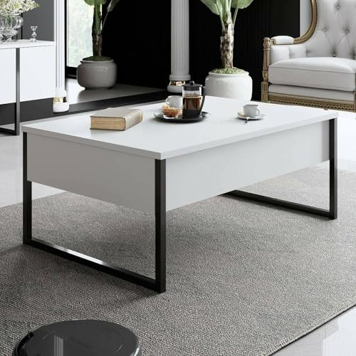 Dmora Couchtisch Canis 90x60x40h cm Weiß, Zeitschriftenhalter