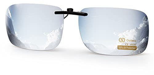 Goiteia Silver Mirrored Polarized Clip On Sunglasses Over Prescription Glasses Men Women,Compact Fit,Non-Flip Up