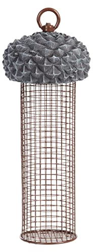 Dehner Natura Premium Wildvogel Futtersäule Valeria, Futterstation für Wildvögel, Futterstelle wetterfest / hängend, Ø 10.2 cm, Höhe 28.1 cm, Metall / Kunststoff, braun / grau