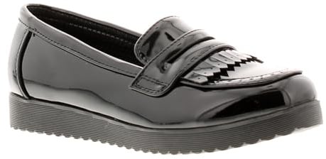 Miss Riot Abbie Girls School Shoes. Black School Shoes with Patent Design. PU Upper, PU Lining & TPR Sole. Slip On Girls Footwear